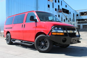 GM 4x4 van on construction site